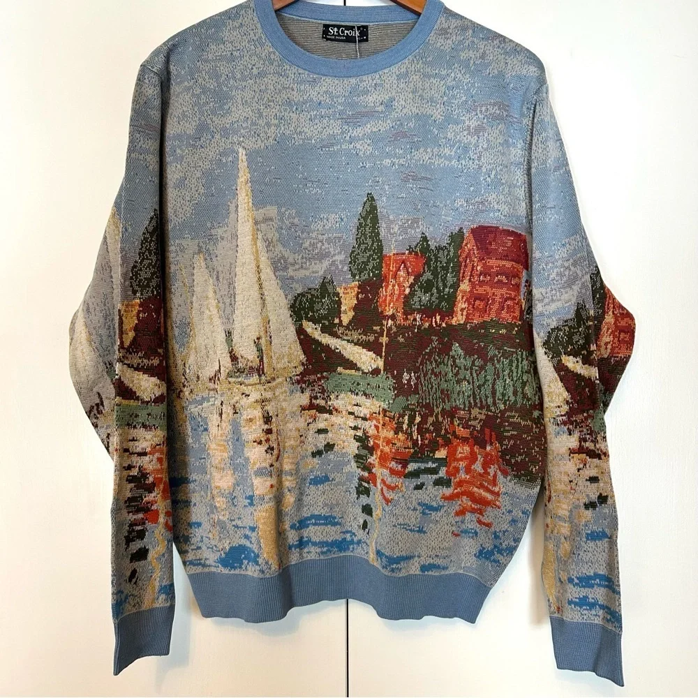 St. Croix Collections Monet Sailboats Sweater L Limited Edition 50/150 NWT